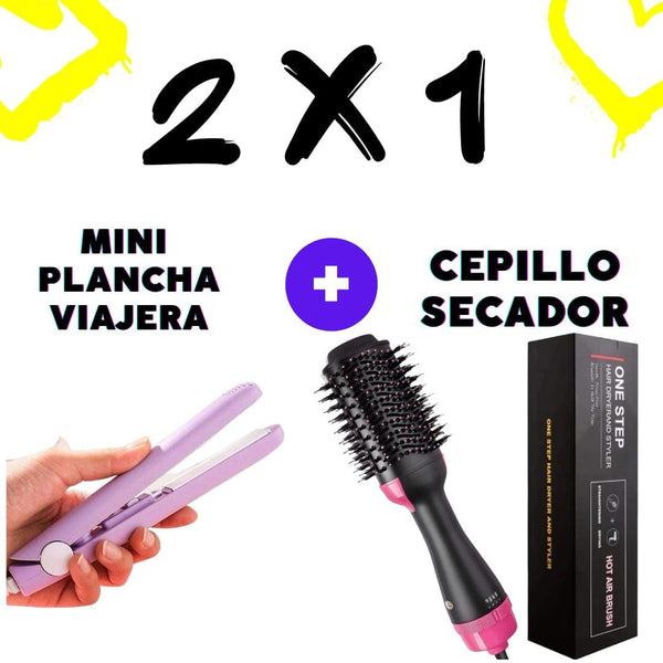 COMBO Cepillo 3 en 1 + Mini plancha + Aceite de aguacate GRATIS
