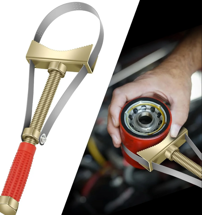Llave para filtro de aceite de automóvil con correa de acero ajustable