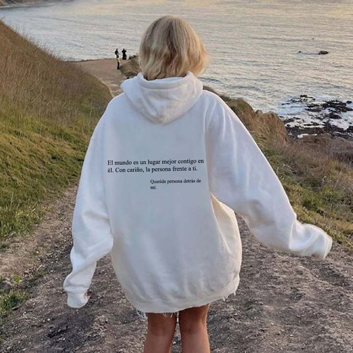 BackNote™ - Sudadera con la frase "Querida persona detrás de mí"
