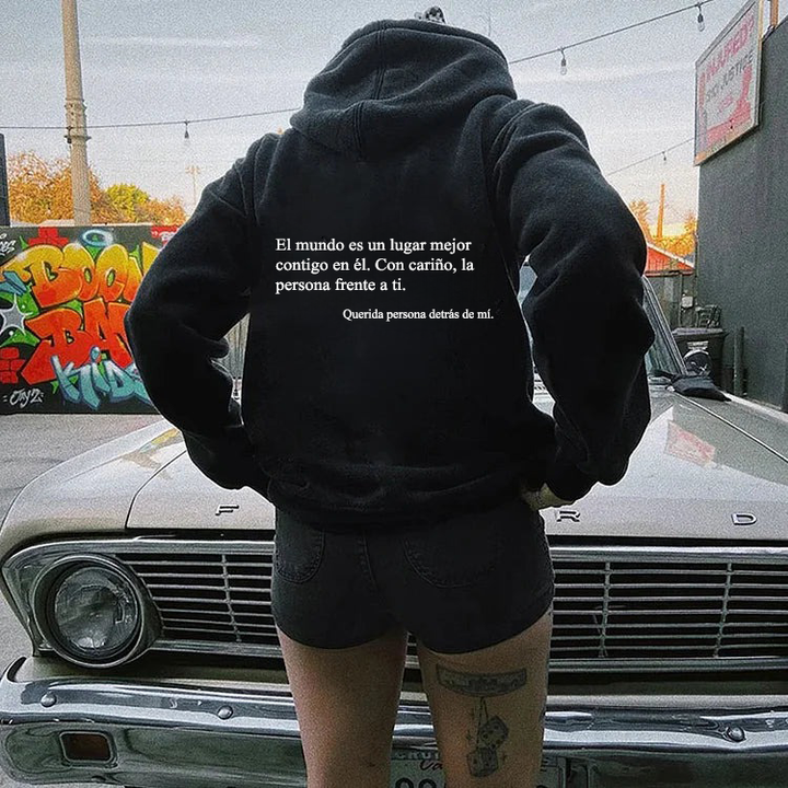 BackNote™ - Sudadera con la frase "Querida persona detrás de mí"