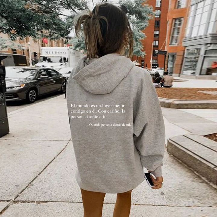 BackNote™ - Sudadera con la frase "Querida persona detrás de mí"