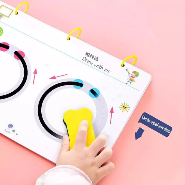 EduKids™ - Libro Para Aprender A Escribir + Borrable, Trazos Puntos