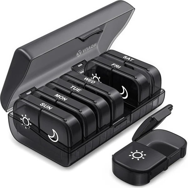 Pastillero semanal AM PM: ideal para viajes, de gran capacidad y sin BPA