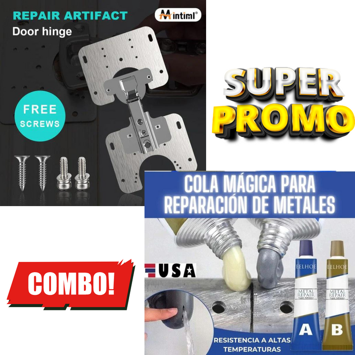 ¡Repara y mejora tus objetos! Kit de Reparación de Bisagras + MetalFix™ Pegamento Mágico