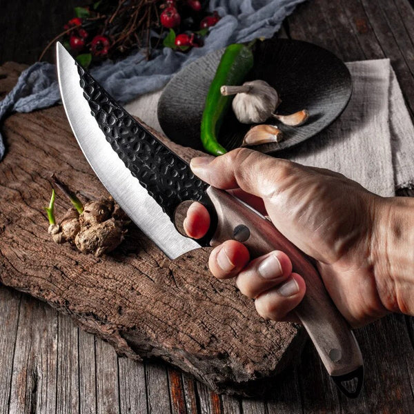 Cuchillo de Chef Profesional Forjado a Mano con Funda de Cuero