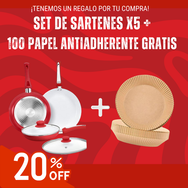 CERAMICHEF™ - SET X5 SARTENES + 100 PAPEL ANTIADHERENTE